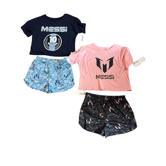 Lot of 2 Messi Girls Athletic Logo Matching sets NWT Size Small T Shirt Shorts - Picture 1 of 7